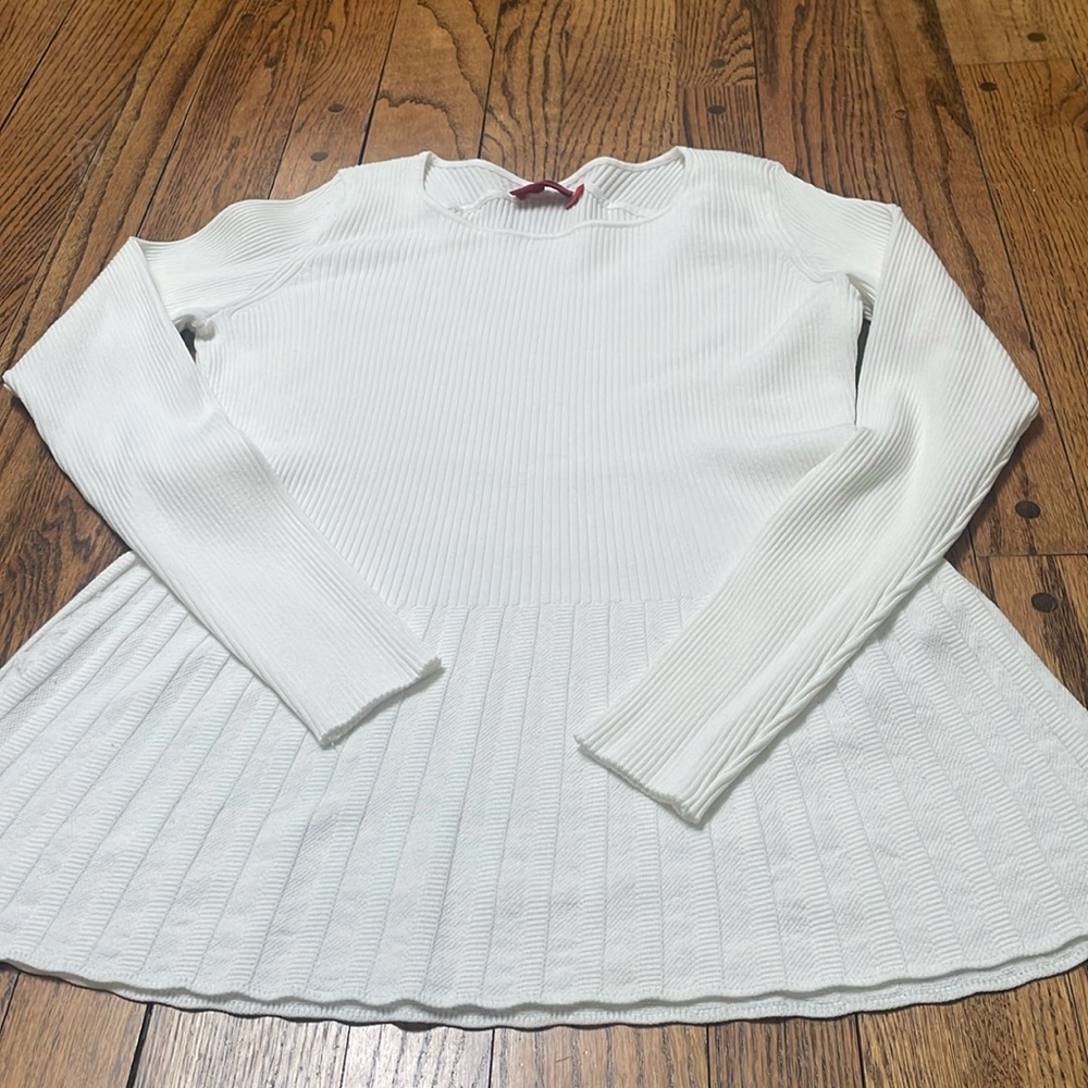 HUGO by Hugo Boss sz XL (fits small) White textured long sleeve top peplum flare